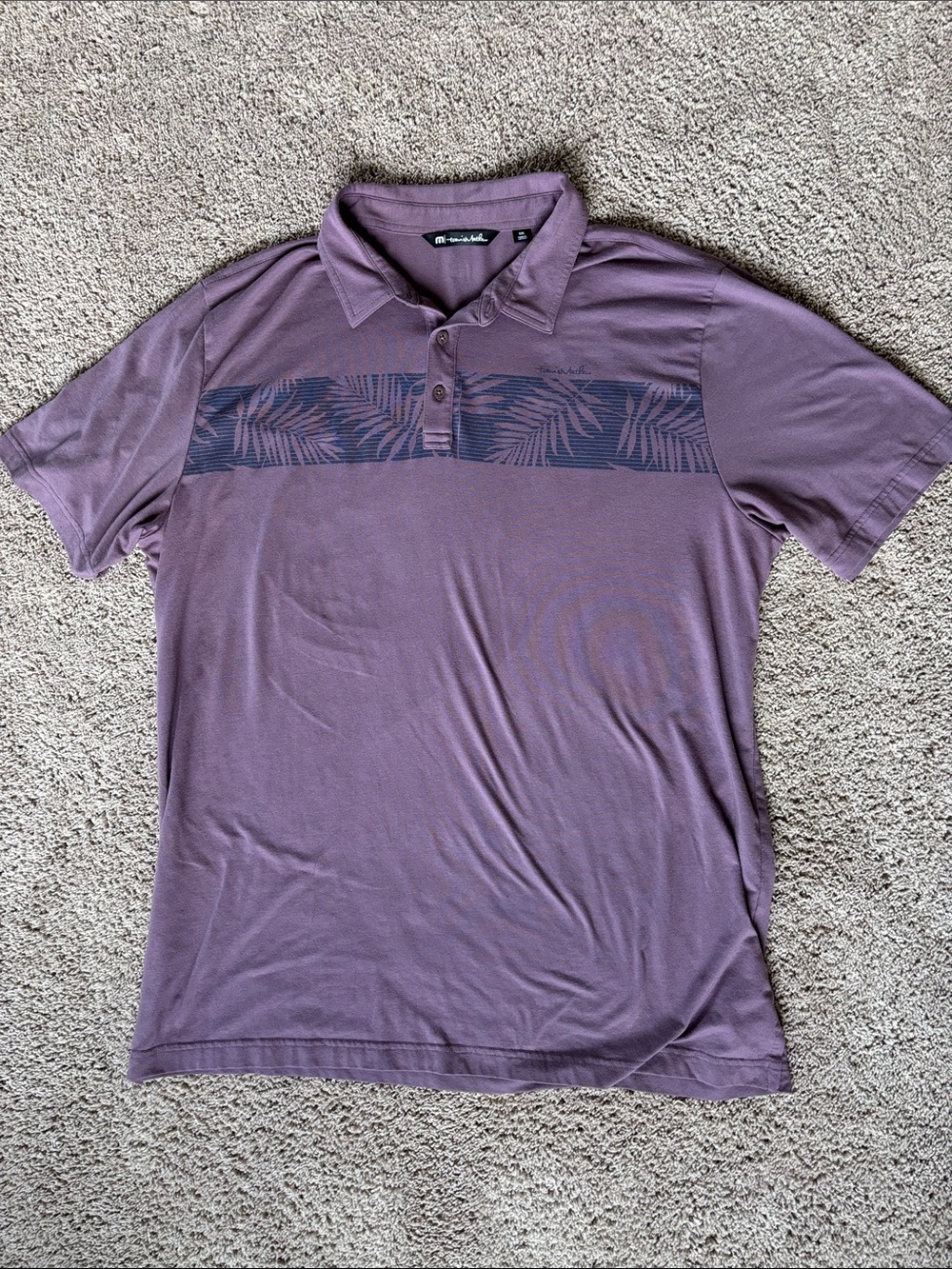 Travis Mathew Purple Polo with Dark Leaf Chest Stripe
